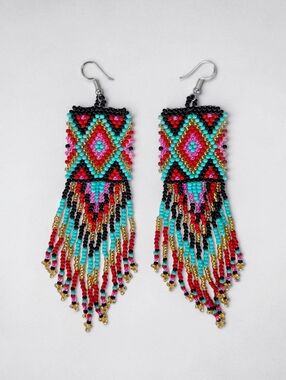 Handmade Raja Fringe Boho Beaded Earrings Bohemian Jewelry Retro Y2K Boheme